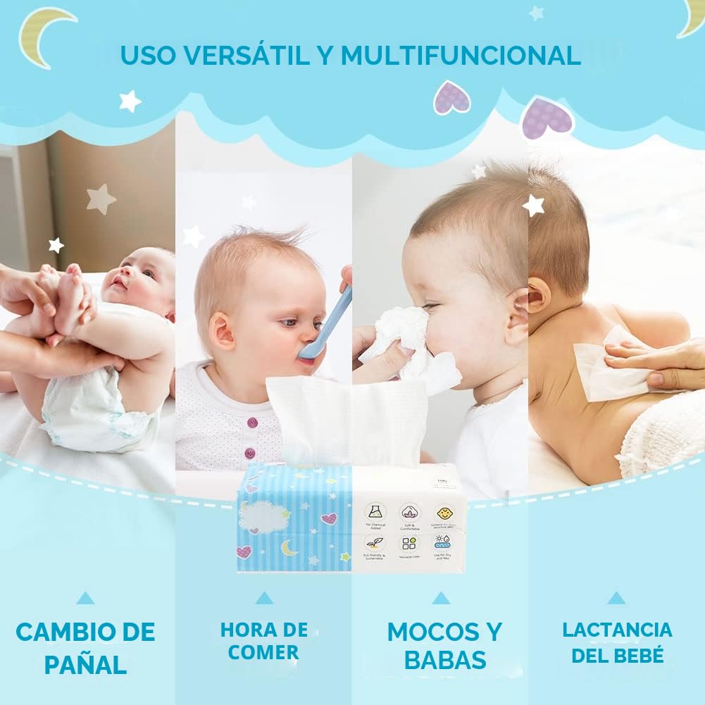 Orighty Toallitas secas para bebés, paños súper suaves y suaves para bebés, uso húmedo o seco, tejido 100% sin perfume para piel sensible de bebés, ideal para cambios de pañales, alimentación