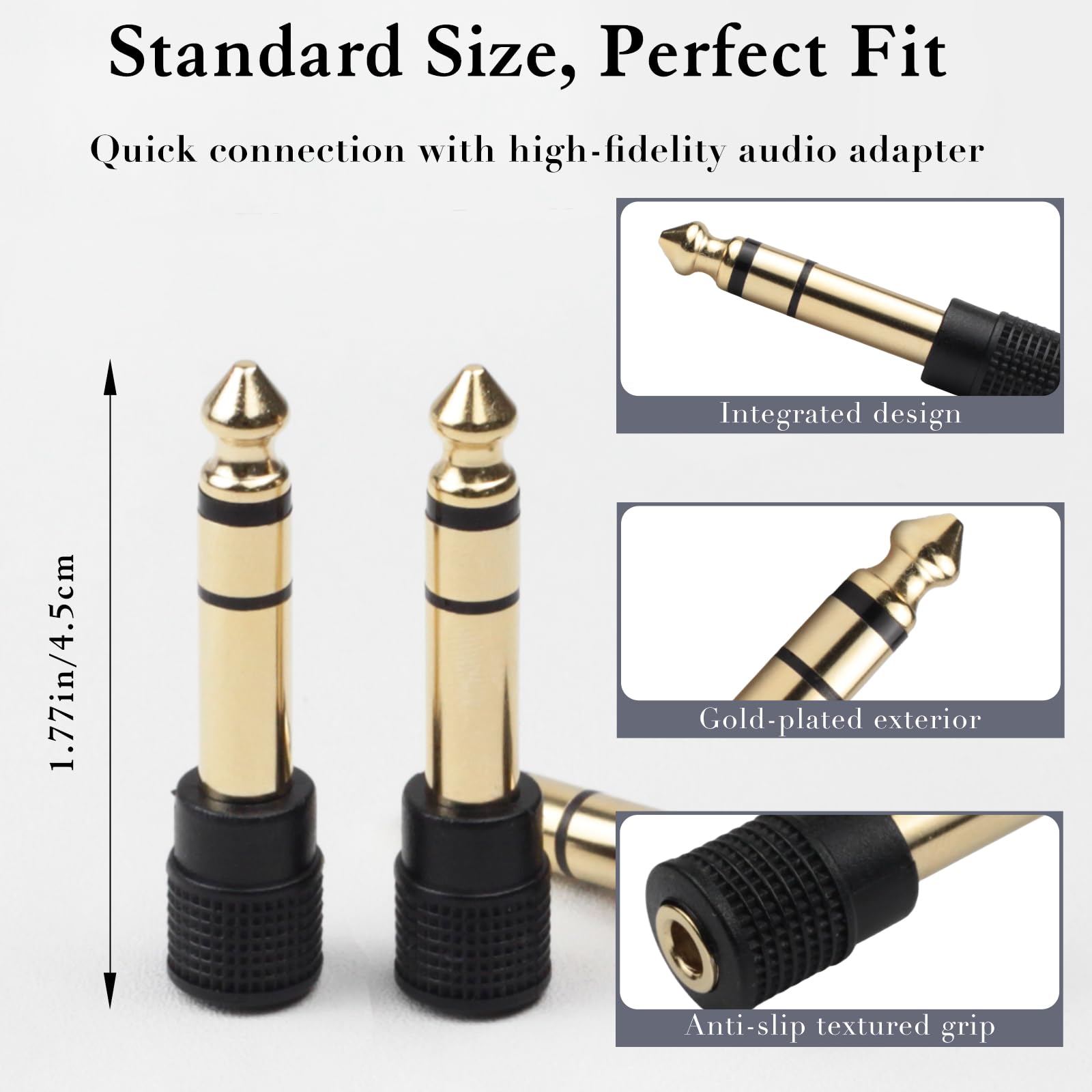Paquete de 3 adaptadores de audio de 6,35 mm macho a conector de auriculares estéreo hembra de 3,5 mm, chapado en oro