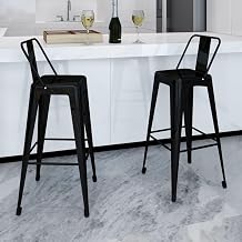 2-Piece Black Steel Bar Stools Set with Footrests, Modern Counter Height Kitchen Stools for Dining Room, Living Room and Breakfast Bars, 30 Inch Seat Height Metal Barstool Chairs