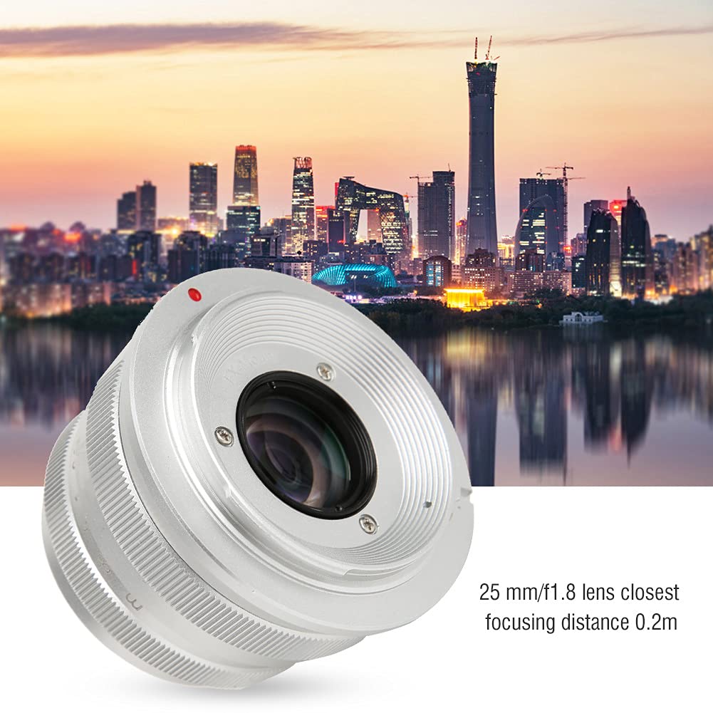 Yctze : Obiektyw Ręczny 25 Mm F1.8 NEWYI Szkło Optyczne 25 Mm F1.8 Srebrny Duża Przysłona Stała Ręczna Sceneria Humanistyczny Obiektyw Aparatu Szerokokątny o Dużej Przysłonie (Port E)