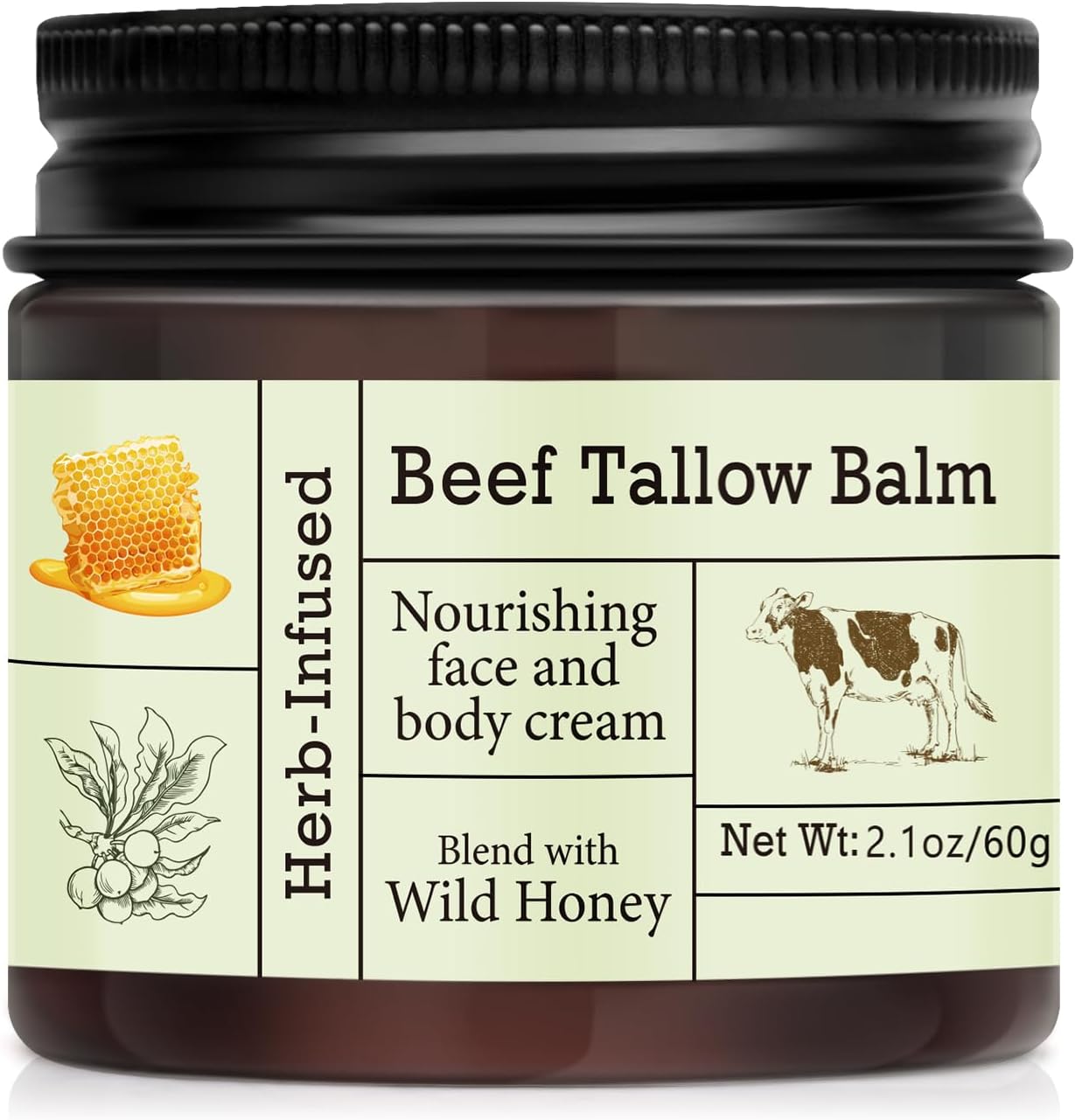 Beef Tallow For Skin – Natural Tallow and Honey Balm Face Moisturizer, Organic Grass-Fed Tallow, Deeply Nourishing Whipped Skin Balm for Face & Body, Moisturizing Cream for Dry Skin