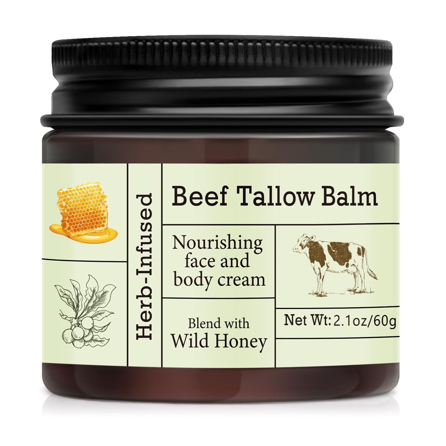 Beef Tallow For Skin – Natural Whipped Tallow and Honey Balm Face Moisturizer, Organic Grass-Fed Tallow, Deeply Nourishing Skin Balm for Face & Body, Moisturizing Cream for Dry Skin
