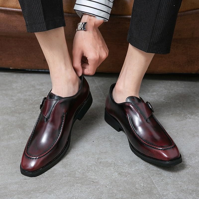 Monk Dress Shoes for Men's Comfort Orthopedic Prom Outdoor Round Toe Working Low Top Shoe Burnished Leather Slip-on3