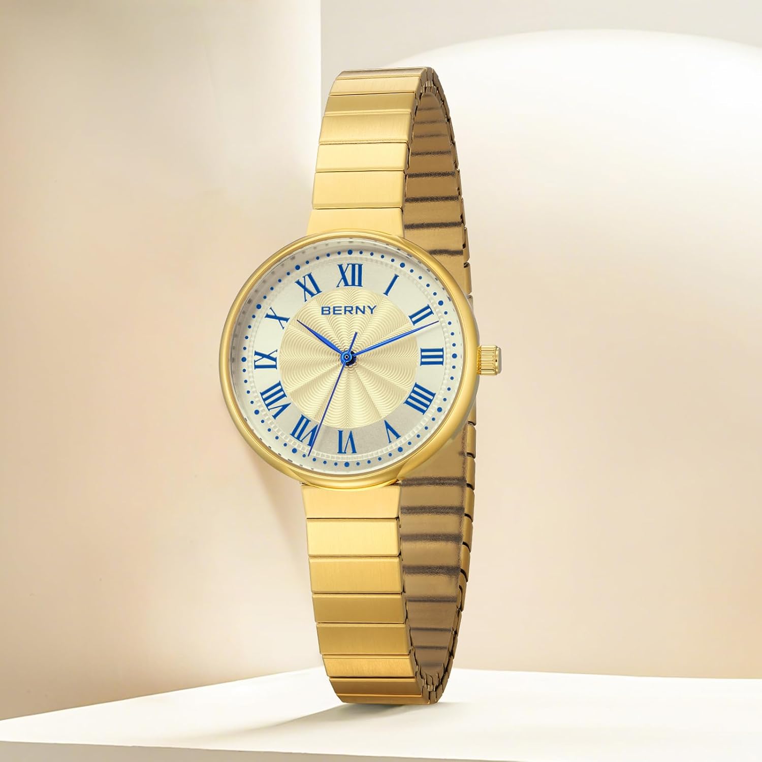 BERNY Vintage Gold Watches for Women, Dainty Women's Wrist Watch, Ladies Analog Quartz Watches with All Stainless Steel, Patent Expansion Band 3ATM Waterproof Roman Indices Fashion Birthday Present - Image 8