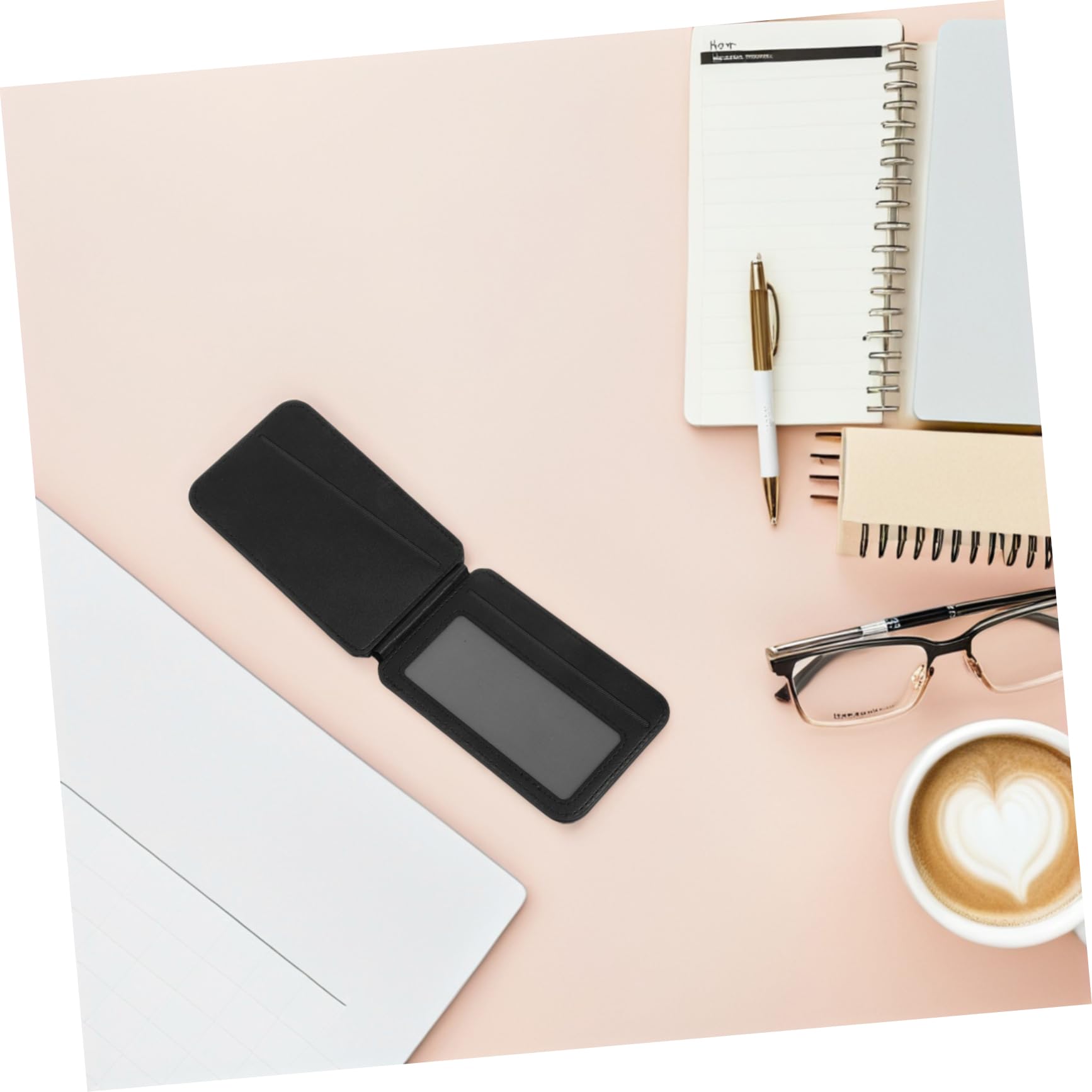 Porta Carte Magnetico per Telefono Cellulare Nero Pu Pieghevole | Supporto da Tavolo, Tasca per Badge e Carte D'accesso, Design Multifunzione