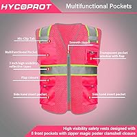 Vista 2 de HYCOPROT Chalecos de seguridad reflectantes de malla de alta visibilidad con bolsillos y cremallera, cumple con las normas ANSI/ISEA