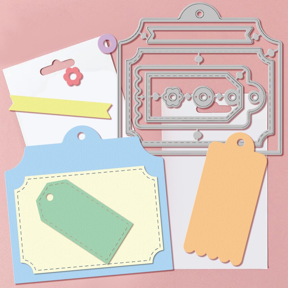 GLOBLELAND Book Gift Tag Metal Cutting Dies Gift Clip Pocket Tag Bookmark Cut Dies Flower Frame Tag Label Card Cutting Dies Cut Stencils for Card Making Photo Decorative Paper Dies Scrapbooking - Image 3