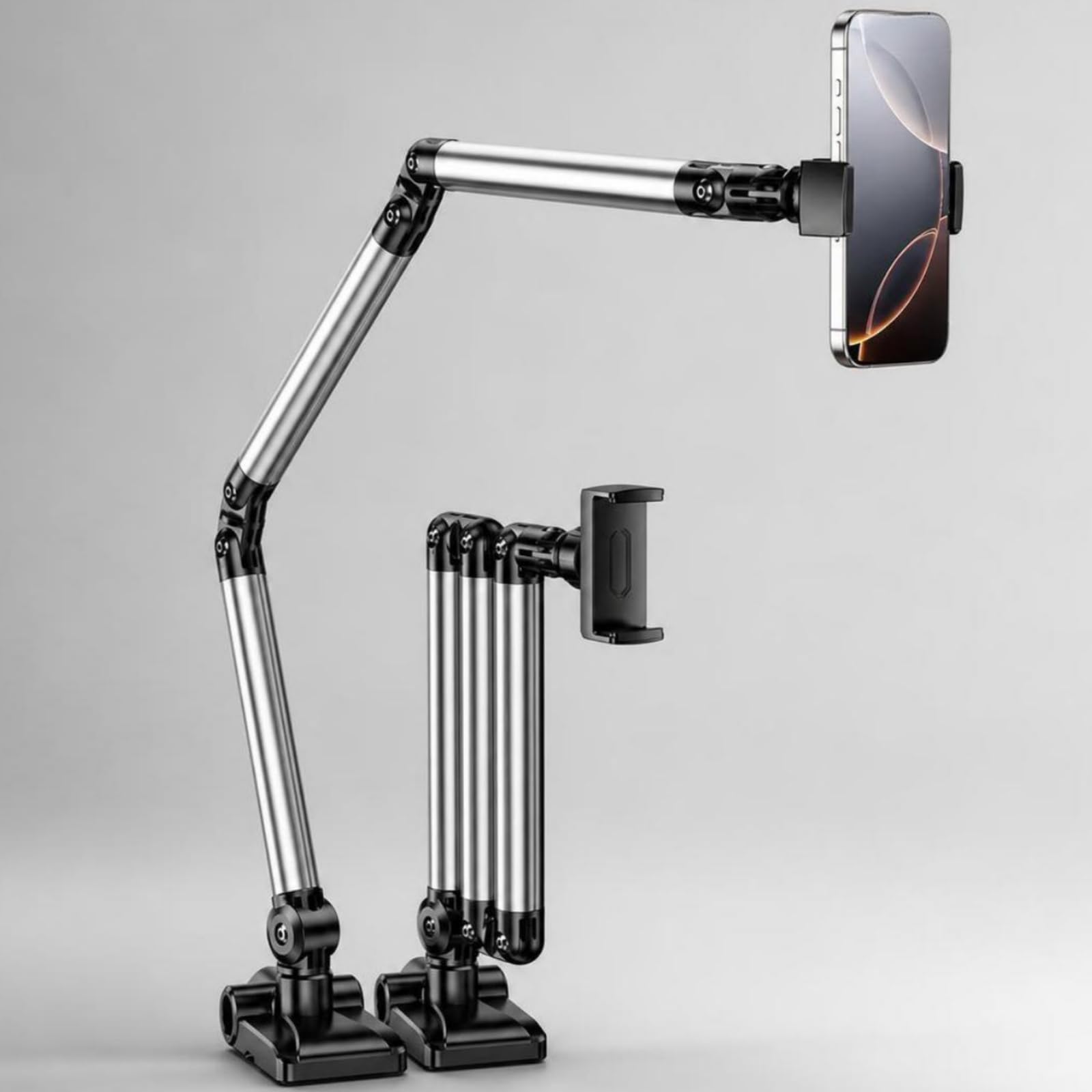 Supporto Regolabile Telefono Supporto da Tavolo Braccio Snodato Morsetto Girevole Rotazione 360 Gradi Alluminio Lega Compatibile Fino a 7pollici Pieghevole Salvaspazio Adatto per Studio