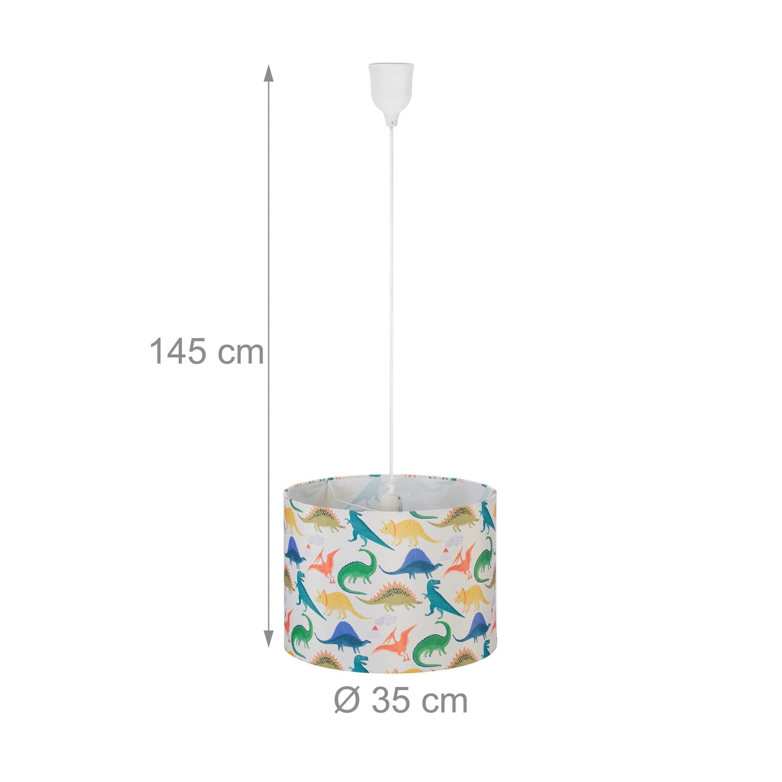 Relaxdays Lampadario a Sospensione per Bambini, Cameretta e Stanza dei Giochi, con Dinosauri, HxD: 145 x 35 cm, Colorato