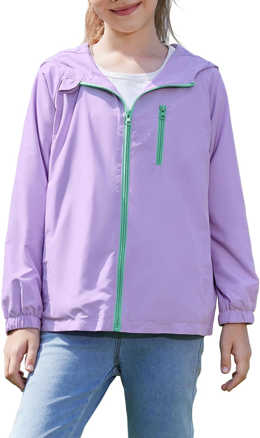 Girls Rain Jacket Waterproof Packable Lightweight Outerwear with Hood