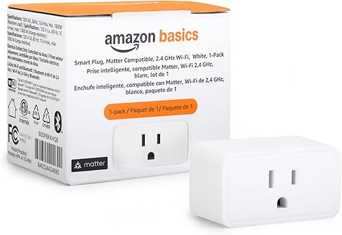 Tienda Basics Enchufe inteligente, compatible con materia, solo Wi-Fi de 2.4 GHz, blanco, paquete de 1