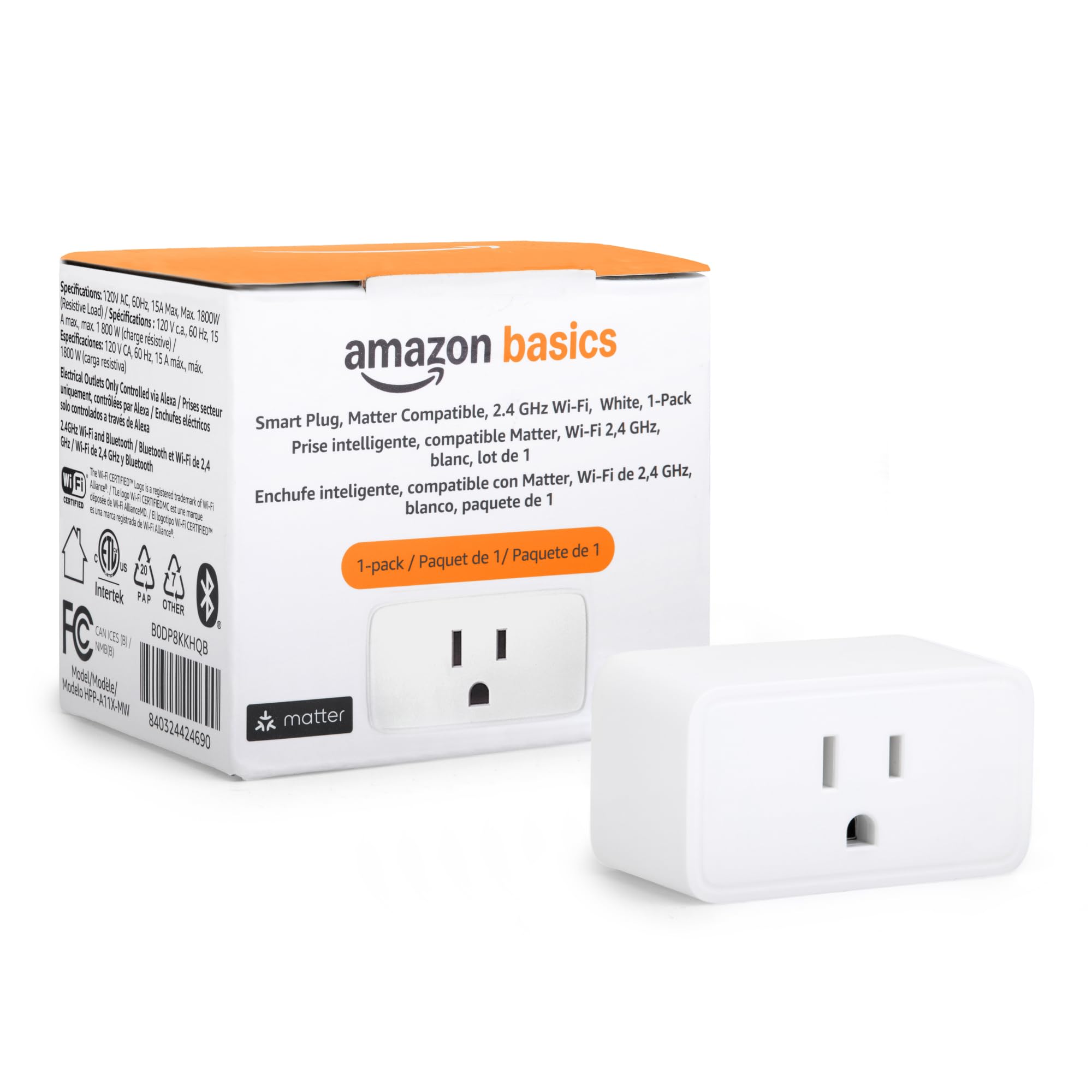 Amazon Basics Smart Plug Matter Compatible Compatible with Amazon Alexa Google Home Apple HomeKit Matter Hub Required 2