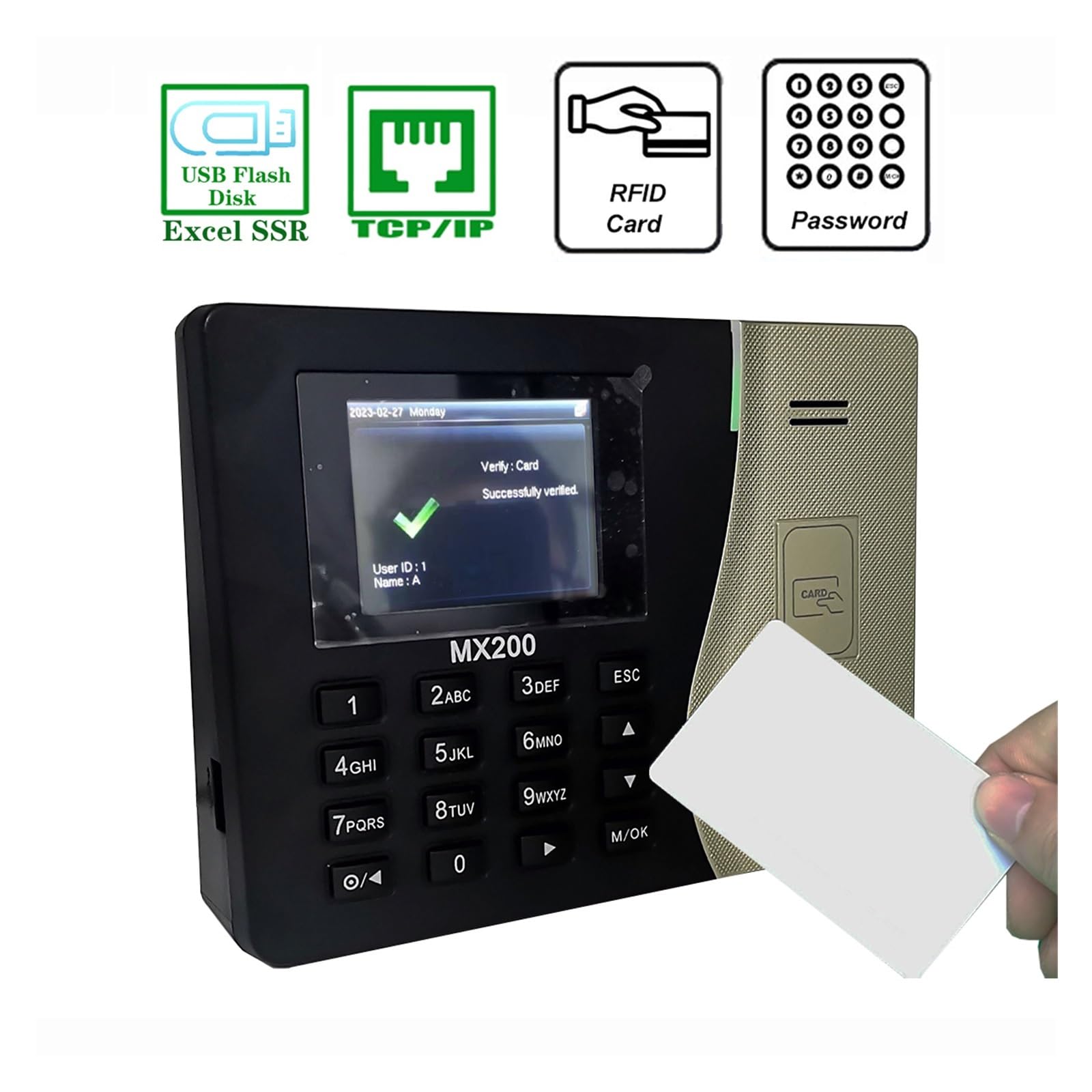 Control horario empleados, MX200 Tcp/Ip RFID 125khz de asistencia de tarjeta SSR tarjeta de proximidad reloj de tiempo máquina de Control de empleado dispositivo electrónico para empleados(English Men