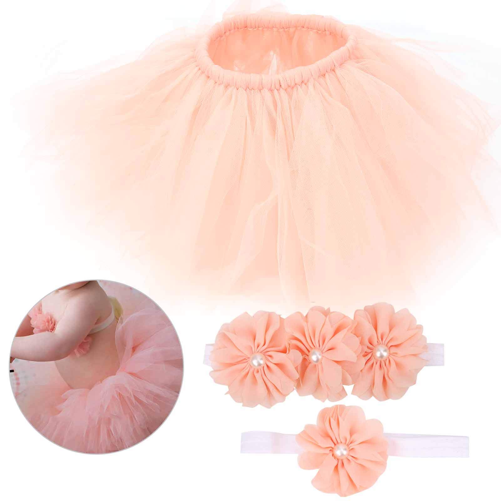 Set Fotografia Neonato con Gonna Tutu, Fascia Fiori e Fascia Petto, Morbido Outfit per Servizio Fotografico Bambine 0-1 Anno