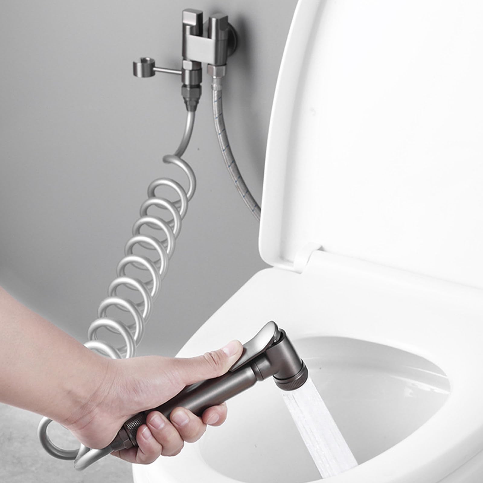 Spruzzatore portatile per bidet per WC, doppia valvola di controllo 1-in-2-out, kit spruzzatore per rubinetto WC, spruzzatore per pannolino e attacco bidet con tubo flessibile per bidet per lavaggio