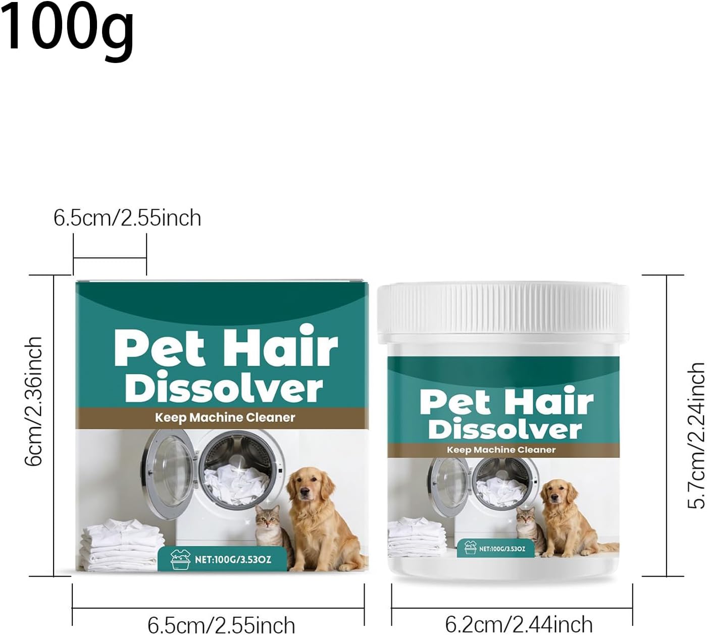 Pet Hair Remover Laundry, Washing Machine Pet Hair for Deep Cleaning and Odor Removal, Gentle Safe Dissolving Powder Helps Lift Cat Dog from Clothes Bedding Towels Laundry 100g
