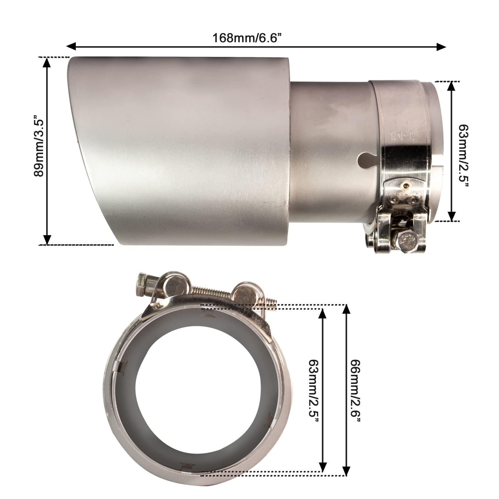 Silenciador de Escape de Acero Inoxidable con Boquilla de Escape de 63 mm, Silenciador final Automático con Agujero, Entrada 2,5 "Salida 3,5"