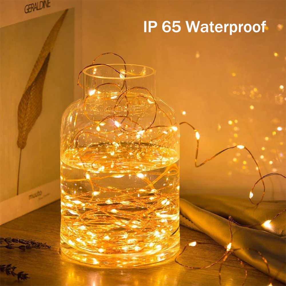 EHWINE - Juego de 24 luces LED de hadas para dormitorio, 7 pies, 20 luces LED de batería, luces de luciérnaga impermeables para decoración de bodas, fiestas, Navidad, blanco cálido