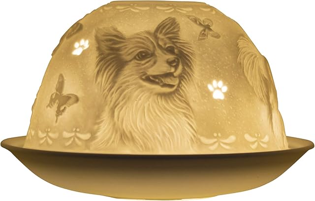 Nordic Light Tealight Candle Holder, Set of Shade & Plate, Papillon Dog Living, Dining Room Table, Home Decor Accessories-Porcelain-One Size, White Patterned