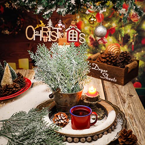 60 Pcs Christmas Artificial Pine Branches Faux Cedar Picks Floral Sprays 11 X 5.5 Inch Glitter Greenery Stems Pine Needles Twig For Xmas Vase Filler Home Garland Diy Wreath Decoration (Snowy Color) #TOP1