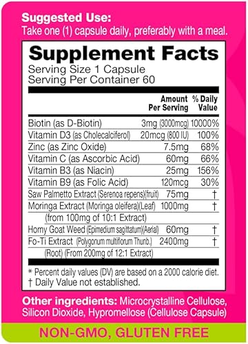 Miniatura 3 de Nicole & Alyssa Growluxe - Suplemento vitamínico para el cabello, la piel y las uñas, para hombres y mujeres, 60 cápsulas vegetarianas, sin gluten