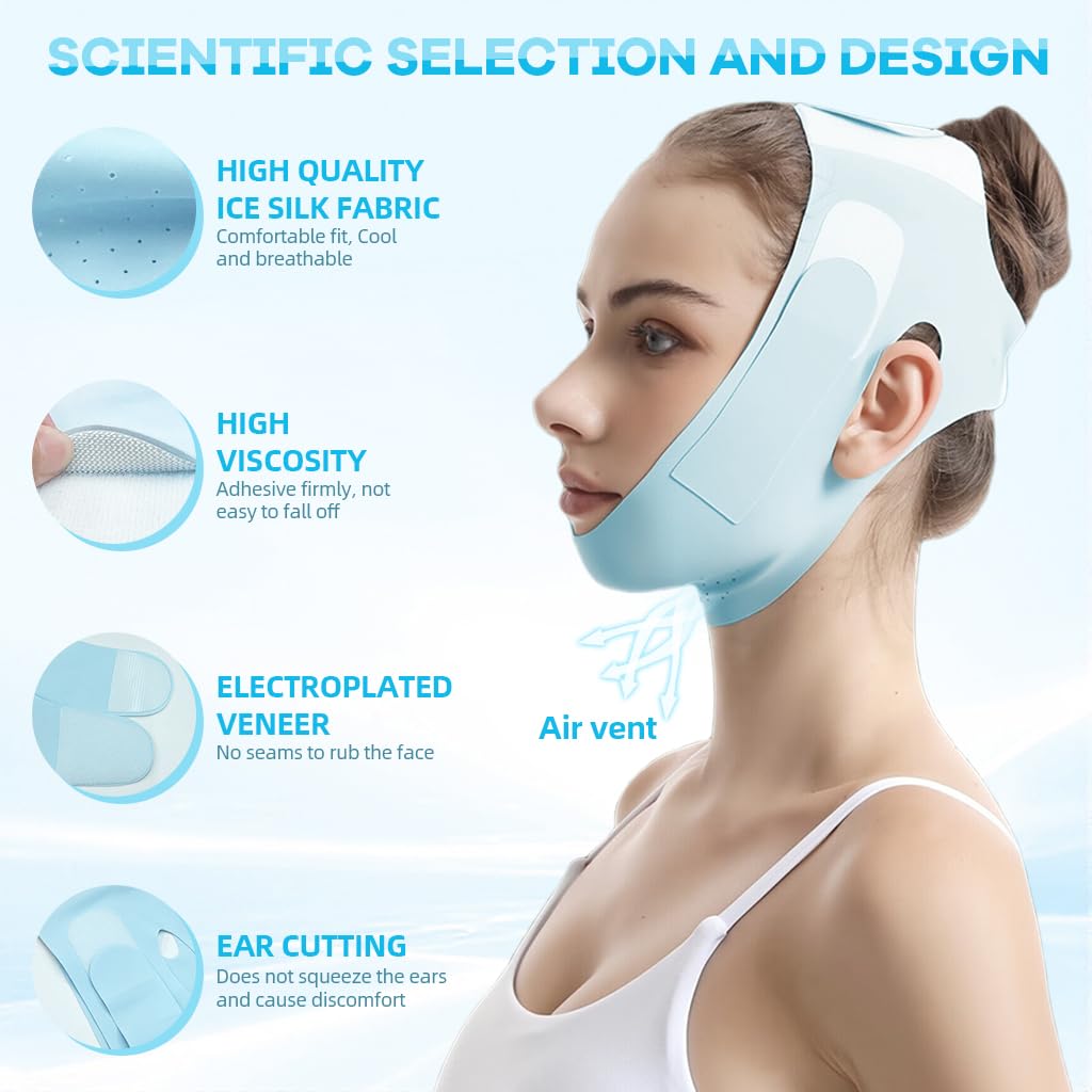 MAYCREATE® Double Chin Reducer Face Lifting Mask Device Cool Touch V-Line Jawline Shaper Breathable Double Chin Lift Mask Strap Belt for Sleeping Anti-Wrinkle Full-Face Lifting 3