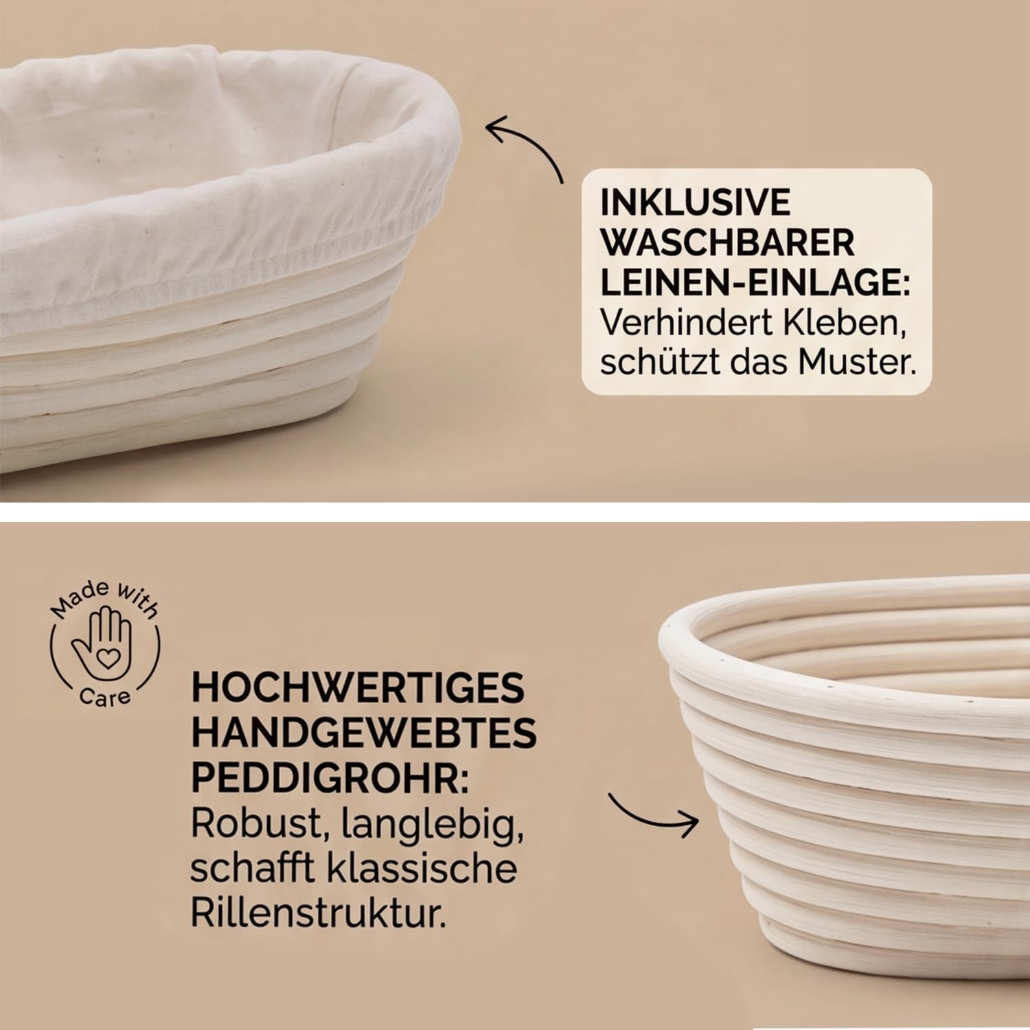 DARDVORLAG Gärkörbchen Oval 25cm mit Leinenbezug – Banneton aus 100% Rattan,Gärkorb für Sauerteigbrot 300–400g,Brotkorb für gleichmäßige Gärung & knusprige Kruste,Brotback Zubehör