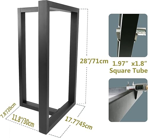 Miniatura 3 de Patas de metal para mesa, marco de escritorio de tubo cuadrado resistente, patas de mesa industrial, comedor, café, computadora, juego de 2 (negro
