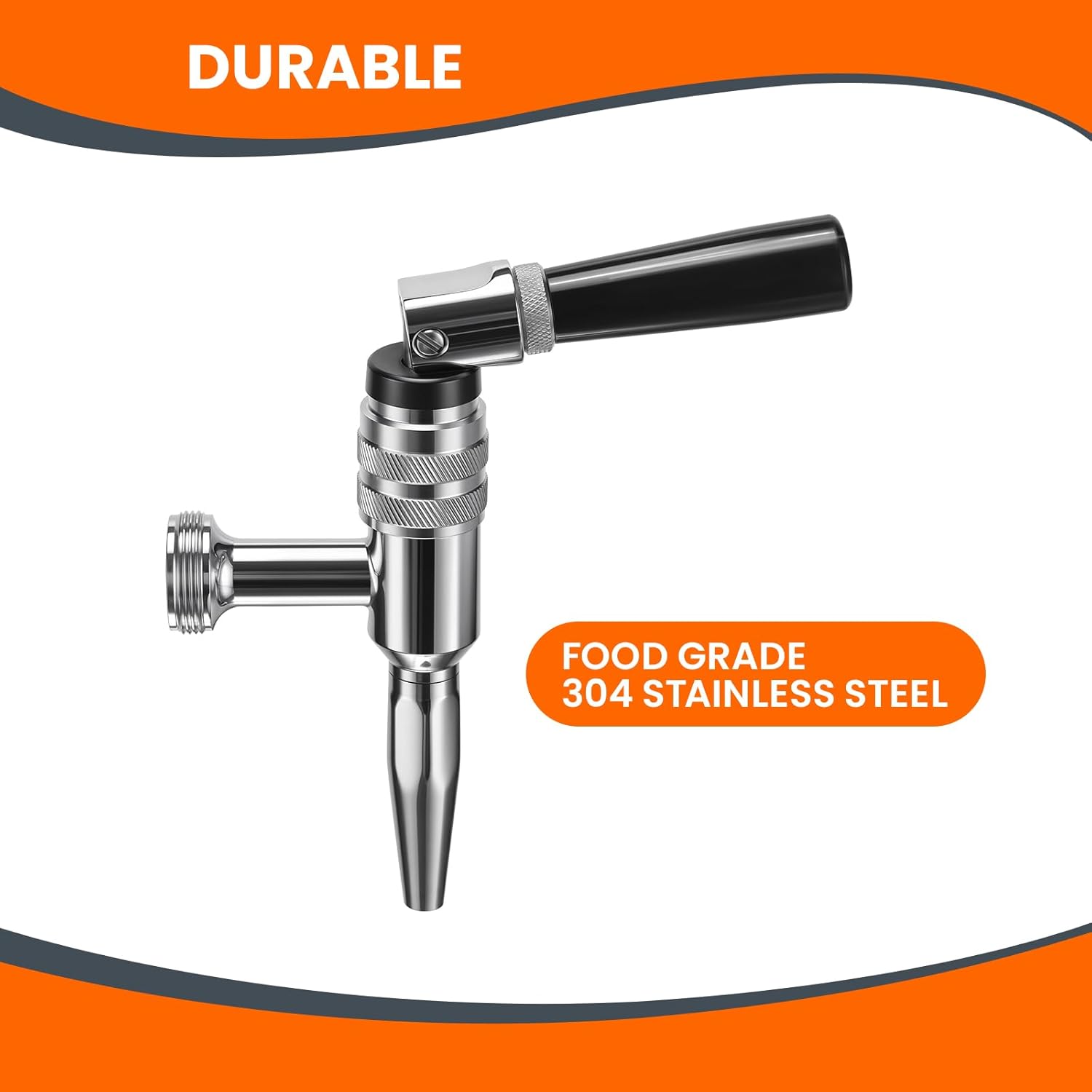 Roastove Stout Beer Coffee Faucet,All 304 Stainless Steel Keg Beer Tap for Cold Brew Coffee & Nitro Beer,with Black Plastic Tap Handle, for Kegging