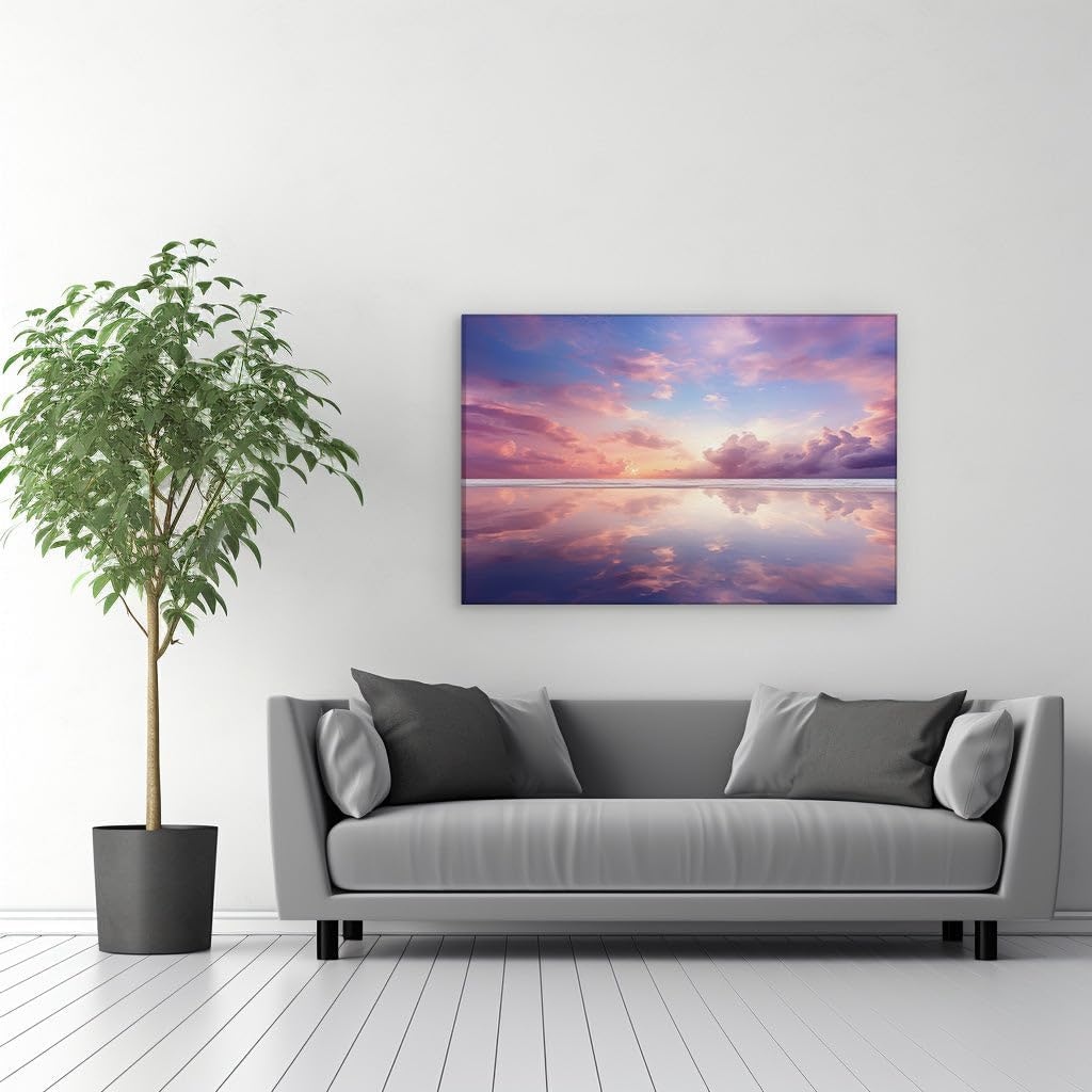 Canvas for Living room. Sunset Serenity � Unveiling Nature's Masterpiece at the Tranquil Beach, 27 x 18 inch Canvas Wall Art - Contemporary Masterpieces - Modern Home Decor - 69x46 cm (27x18 inch)
