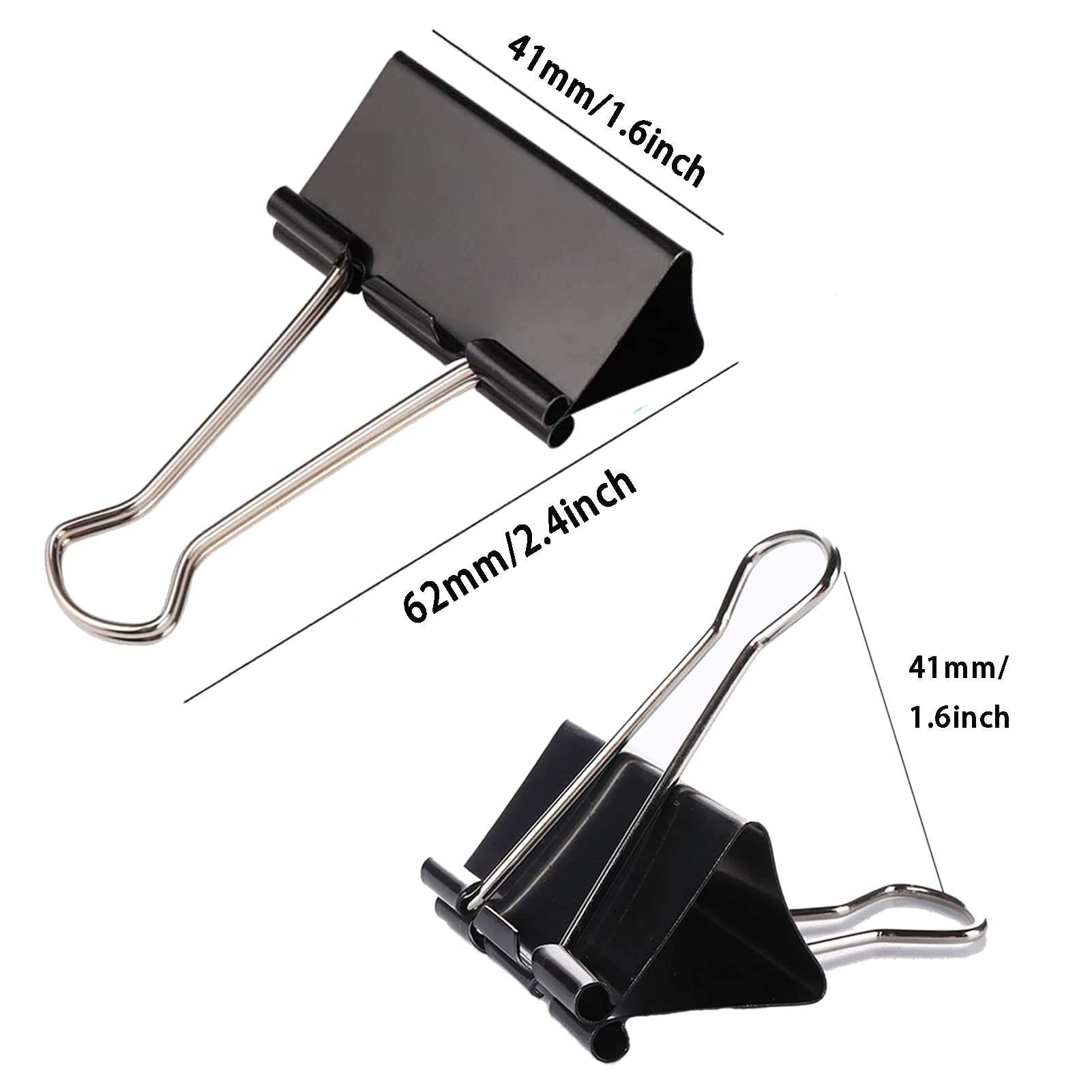 Clip per raccoglitori medie, 4,1 cm (confezione da 60), clip per raccoglitori grandi, morsetti per carta medi per ufficio e casa, nero