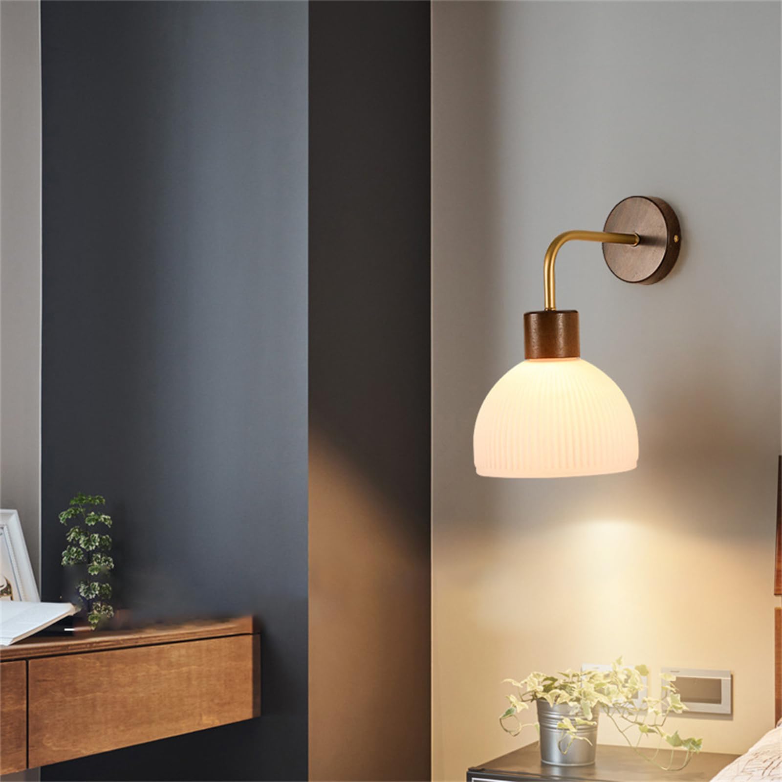 Applique Murale d'intérieur Nordique à intensité Variable 2700 K-6500 K, Douille E27 en Grain de Bois avec télécommande, Lampe Murale Rechargeable par USB, alimentée par Batterie