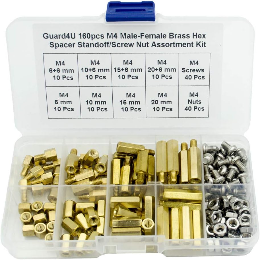 160pcs M4 Male-Female Brass Hex Spacer Standoff/Screw Nut Assortment Kit