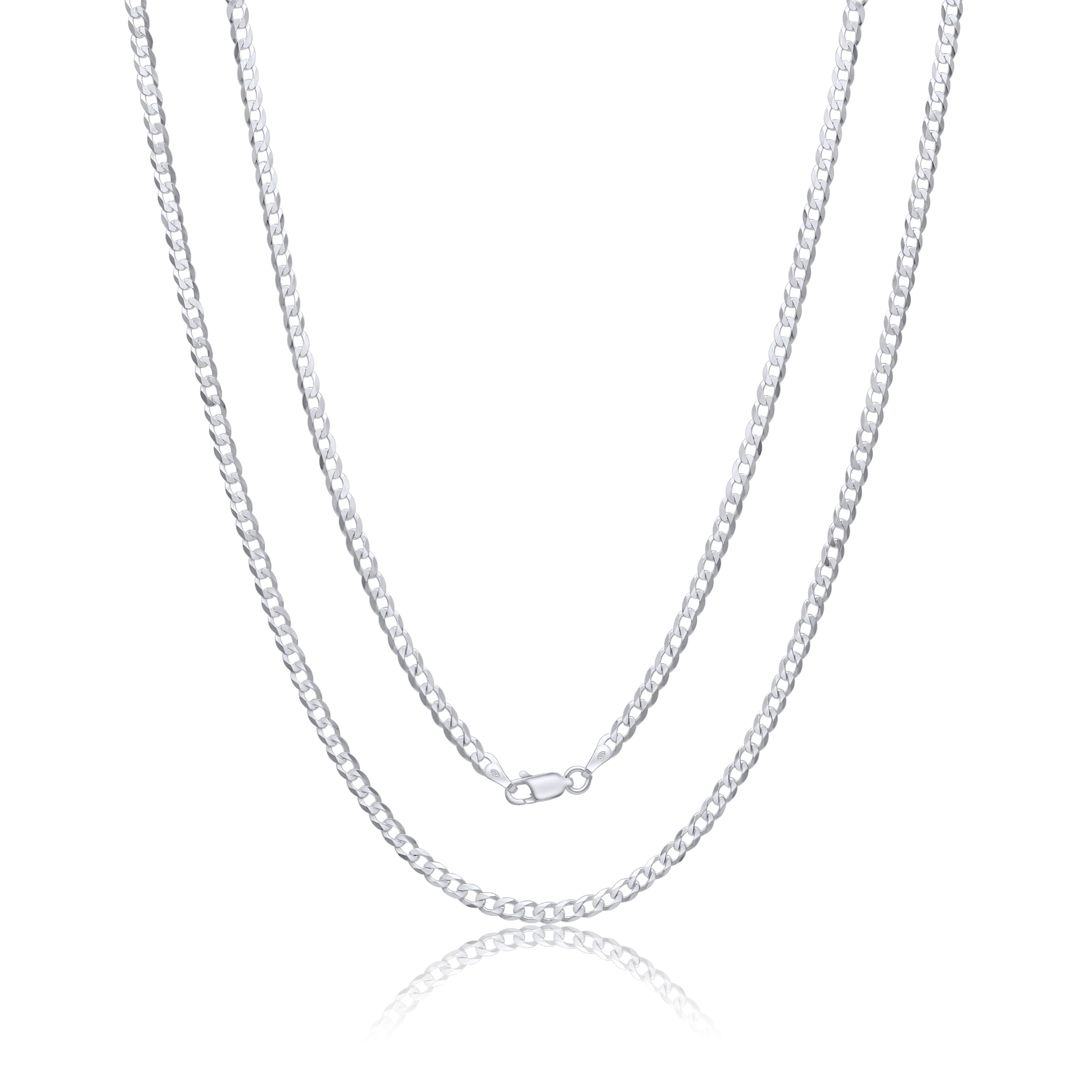 Aka Gioielli - Italian 925 Sterling Silver 3.5mm Curb Cuban Link Chain - Solid Sterling Silver Necklace for Men and Women - Made in Italy