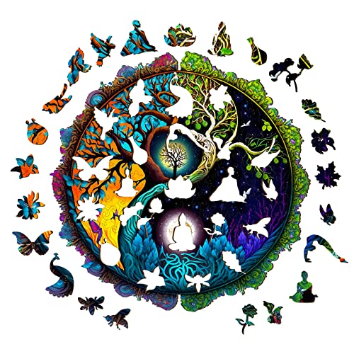 Kaayee Wooden Jigsaw Puzzles-Wooden Puzzle Adult Unique Shape Advanced Yinyang Wooden Jigsaw Puzzle For Adult, Family Puzzles 11.8 * 11.8In 200Pcs #TOP6