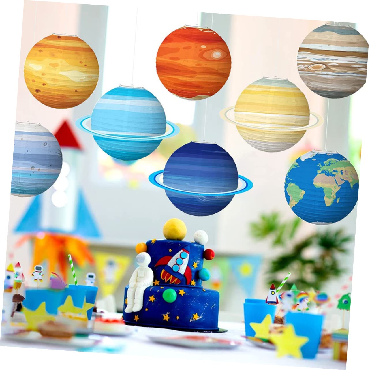8 Stück Weltraum Papierlaternen aus Papier mit Planetenmotiven Hängende Dekoration für Kindergeburtstag Klassenzimmer und Sonnensystem Partys