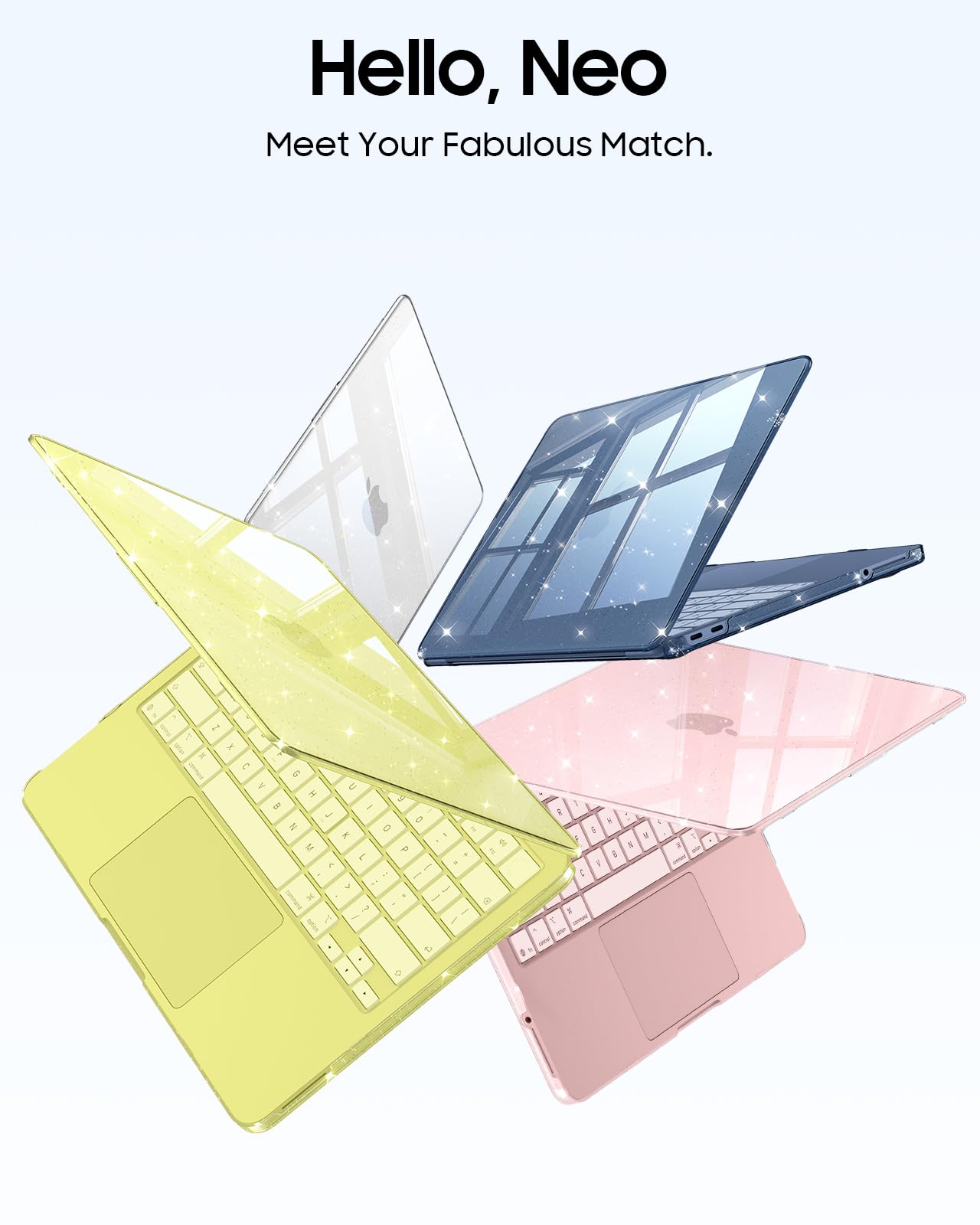 FINTIE Coque MacBook Neo 13 Pouces 2026 A18 Pro A3404 Transparent Paillette
