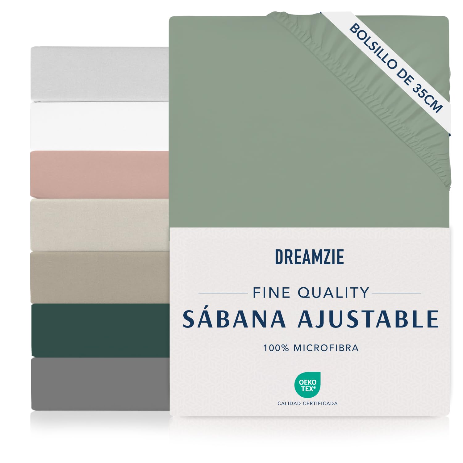Dreamzie Sabanas 150 x 190/200 cm - Esquinas de 35 cm para Colchones Gruesos - 100% Microfibra, Verde Claro, Certificada sin Productos Químicos (Oeko Tex), Sabanas Bajeras Completamente Elásticas
