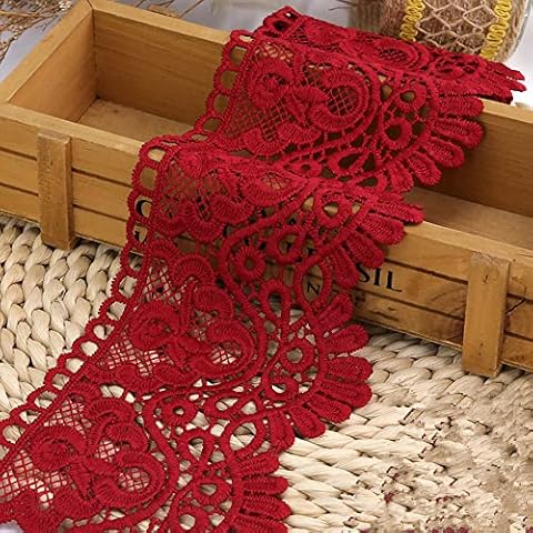 9CM Inelastic Embroidery Lace Trim Curtain Tablecloth Slipcover Bridal Applique Tulle Lace Edging Trimming Fabric DIY for Sewing Clothing 2 Yard (Wine red) Cover
