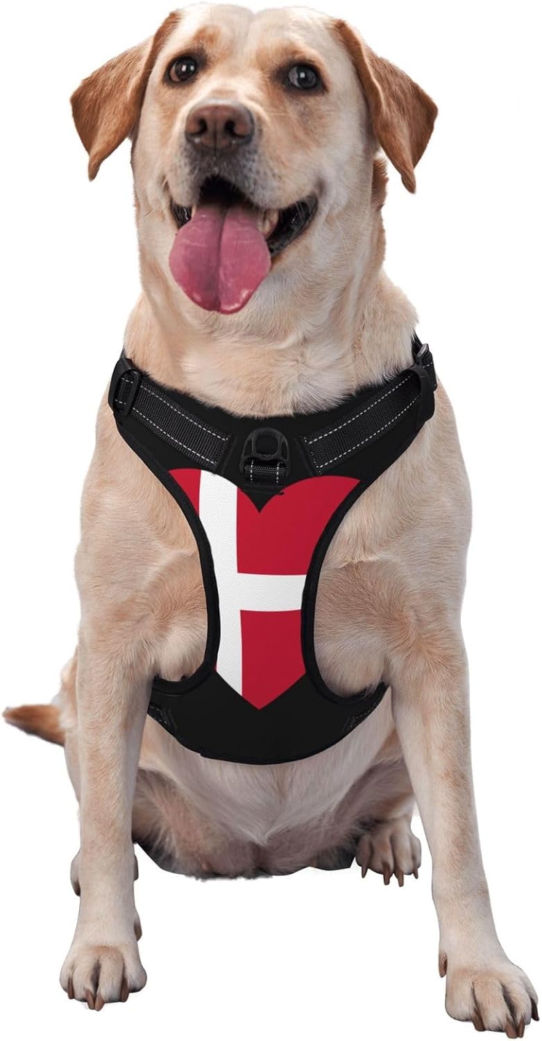 Love Denmark Flag No Pull Dog Vest Harness for Small Medium Large Dog Puppy Pets Cats Outdoor Walking