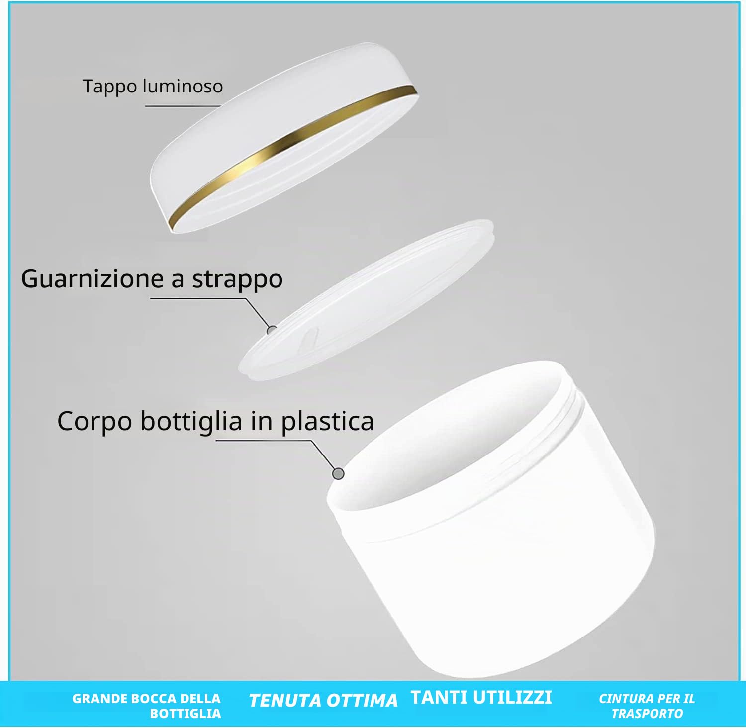 24 Pezzi 100 g Bianco Contenitori Cosmetici Plastica, 100 ml Crema Barattoli Vasetto Vuoto di Bordo Oro, Imbottitura interna, per Stoccaggio di Viaggi, Maschera, Cream gli occhi, DIY