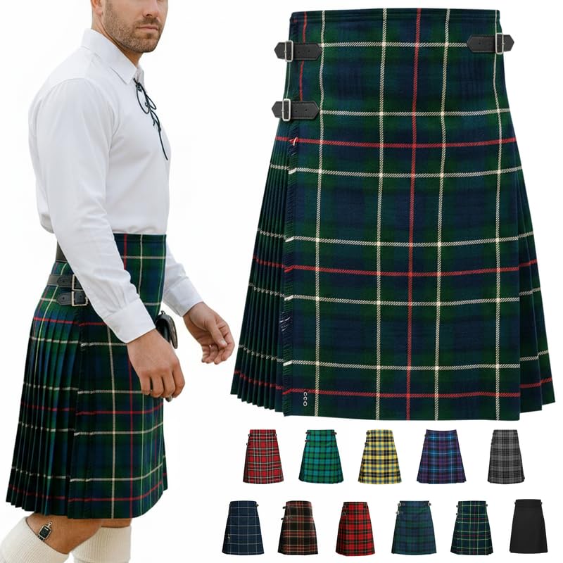 Men’s 5 Yard Tartan Kilt, Authentic Scottish Tartans, Adjustable Leather Straps, Soft Non-Itchy Fabric, Comfortable Fit