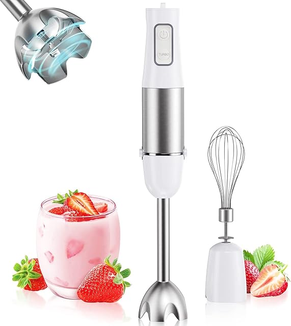 Hand Blender, 2-in-1 1000W Multi-Purpose Food Blender, 6 Speeds Electric Stick Blender with Turbo Button, 17000U/min, 2 Sharp Stainless Steel Blades, for Smoothies, Puree Baby Food, Sauce and Soup