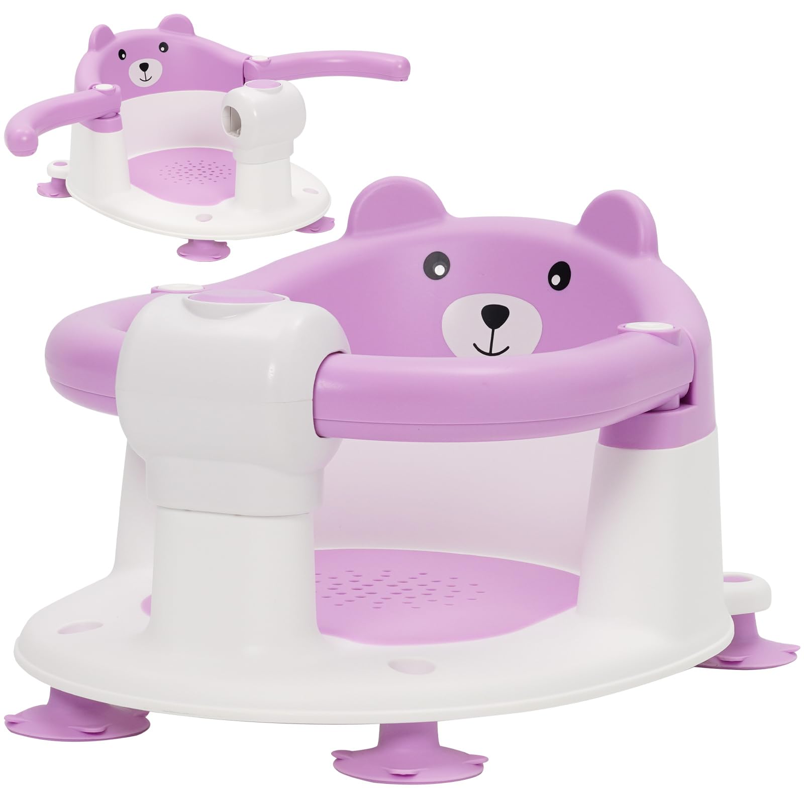Chaise de Bain pour Bébé 6-24 Mois, Siège de Bain avec Ventouses, Antidérapant Violet