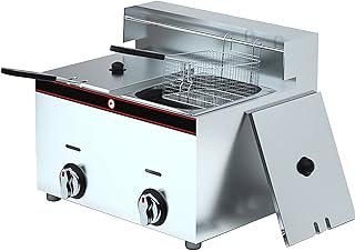 Gas Fryer, Commercial Deep Fryer, Deep Fryer, French Fries, Skewers, Large Capacity Stainless Steel Deep Fryer with Basket Spoon