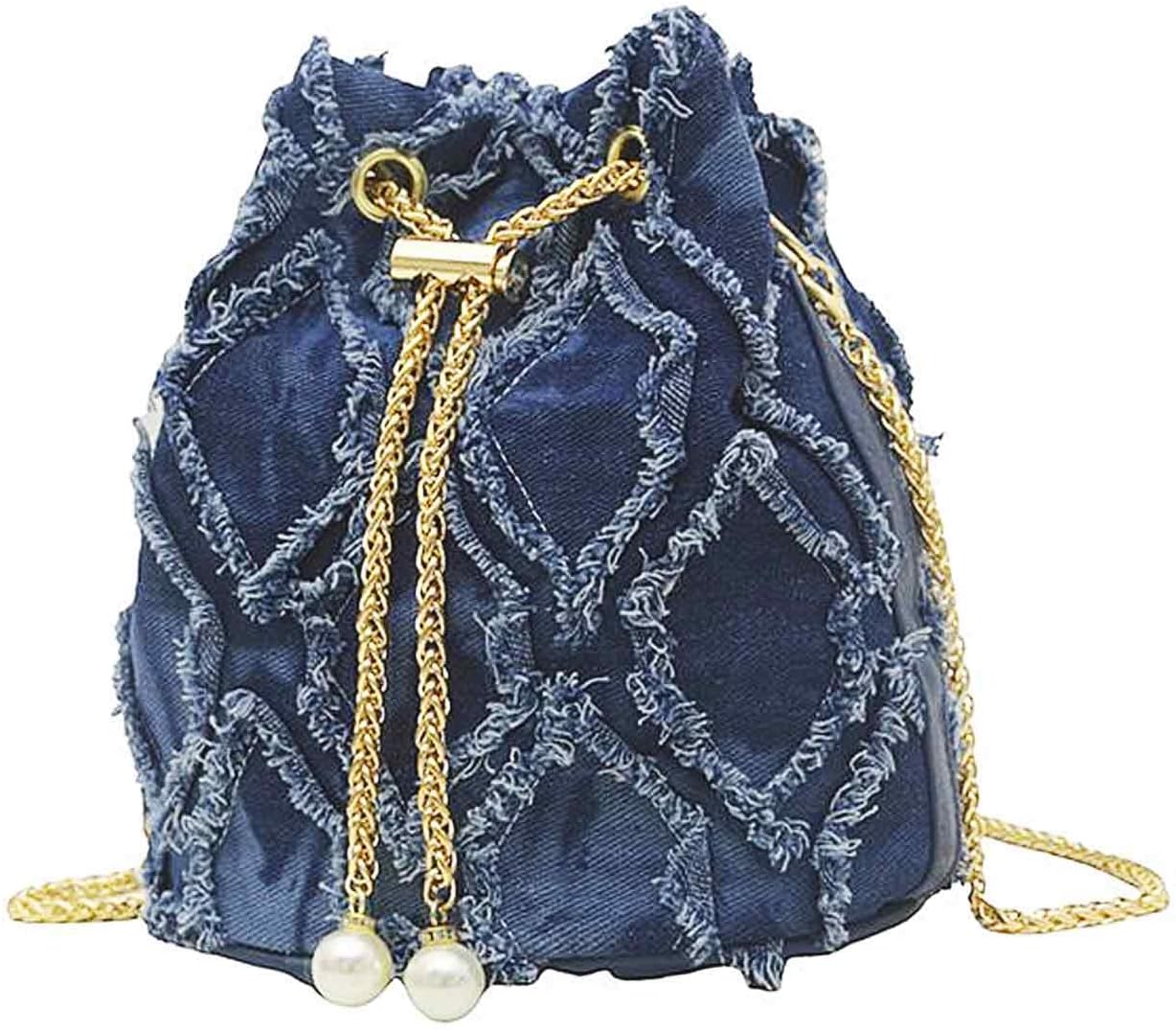 Jean Purses for Women, Denim Quilted Drawstring Crossbody Bags Bucket