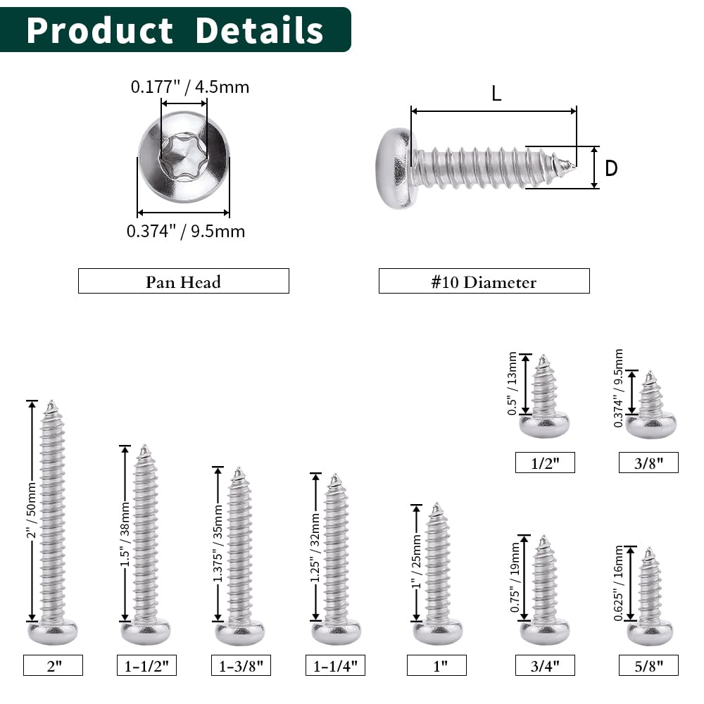 Stainless Steel Sheet Metal Screws - #10 Torx -4