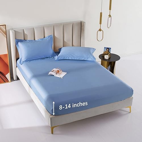 Miniatura 43 de Sábana bajera ajustable individual XL para dormitorio universitario, sábanas 100% algodón egipcio, sábanas bajeras de lujo con bolsillo profundo