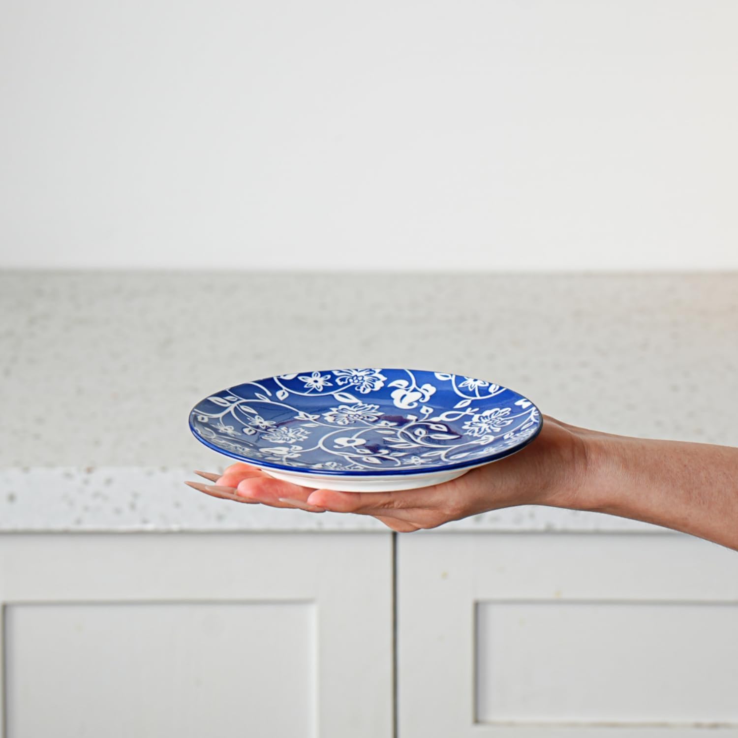 Ceramic Dessert Plates Set - 6 Inch Mini Appetizer Plates for Kitchen - Small Salad Plate for Cake Snacks Side Dish, Microwave Dishwasher Safe, Gift, Vintage Blue - Image 2