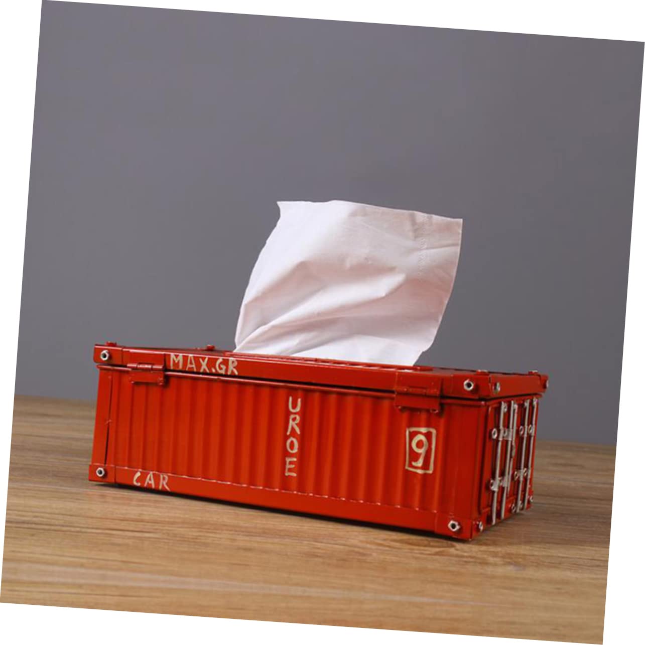 Porta Fazzoletti Container Spedizione Retrò in Ferro Rosso | Stoccaggio Salviette, Sostituzione Rapida, per Decorazione Domestica e Uso Esterno